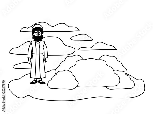 apostle of Jesus with halo in the rock character vector illustration design