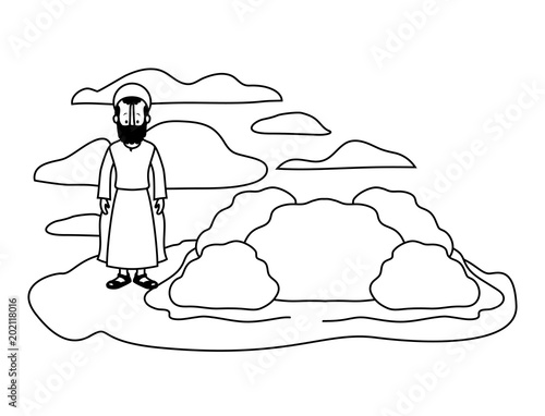 apostle of Jesus with halo in the rock character vector illustration design