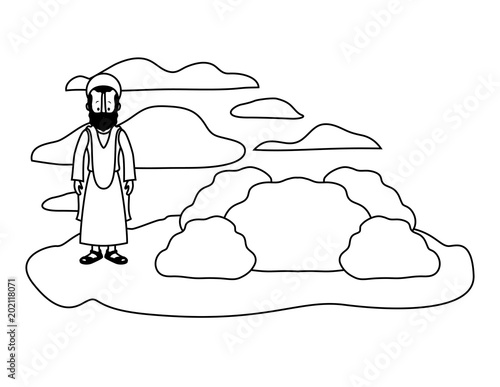 apostle of Jesus with halo in the rock character vector illustration design