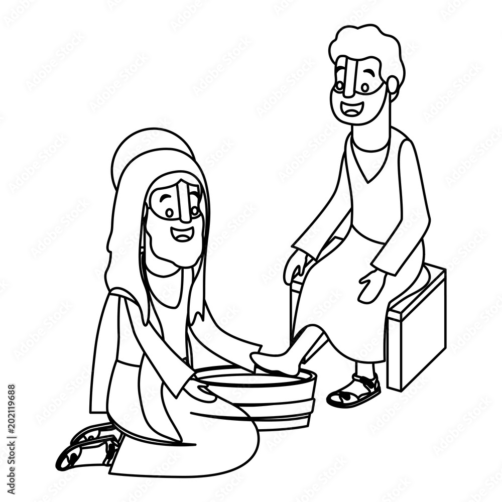 Jesus washing the feet of an apostle vector illustration design Stock ...