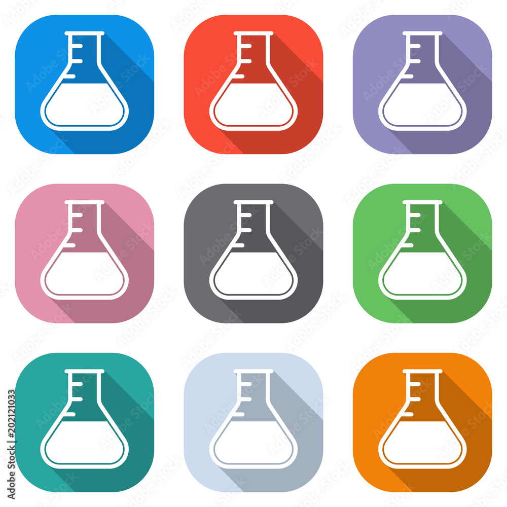 Medical test tube. simple silhouette. Set of white icons on colored squares for applications. Seamless and pattern for poster Medical test tube. simple silhouette. Set of white icons on colored squares for applications. Seamless and pattern for poster