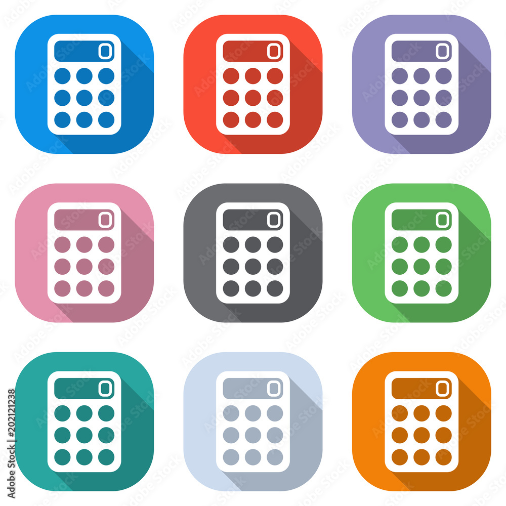 simple calculator icon. Set of white icons on colored squares for applications. Seamless and pattern for poster simple calculator icon. Set of white icons on colored squares for applications. Seamless and pattern for poster