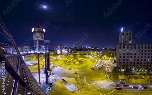 Night view from Arenas mall to Plaza de Espana, Barcelona, Spain photo