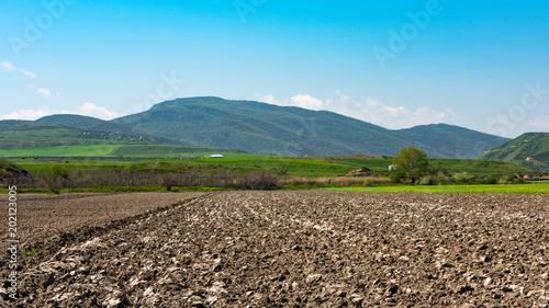 Plowed farm fields