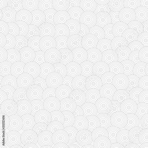 Concentric circles. Monochrome seamless pattern in japanese style. Asia art, grey abstract geometry background. Vector illustration.