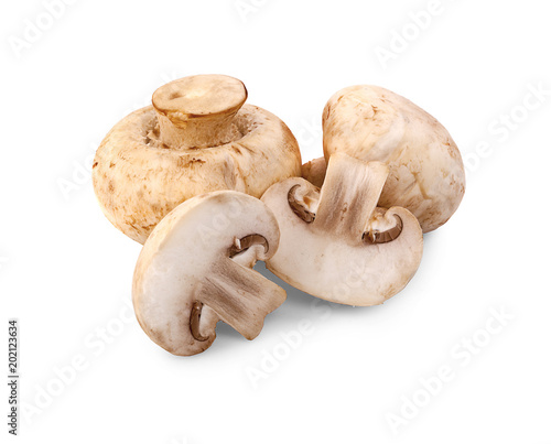 champignon mushrooms on white background