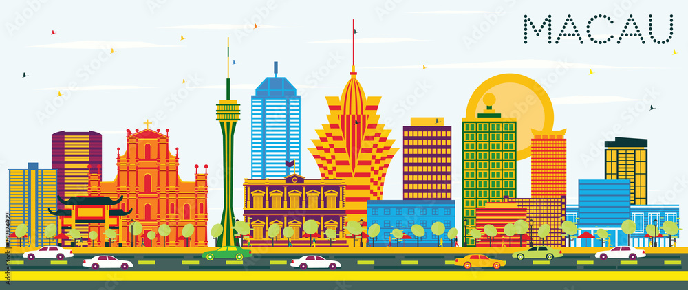 Macau China City Skyline with Color Buildings and Blue Sky. Macau China City Skyline with Color Buildings and Blue Sky.
