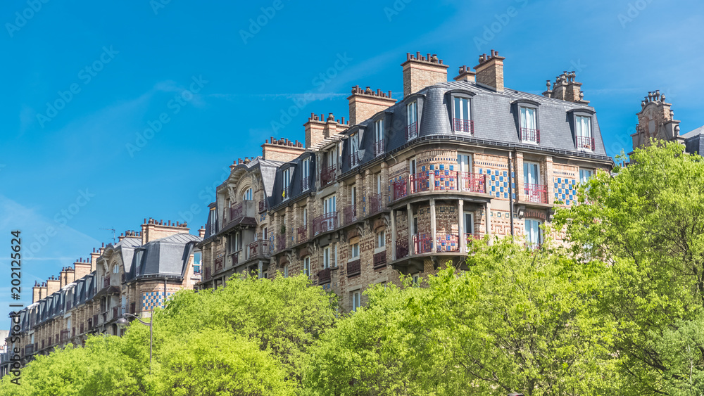 Paris, beautiful building in the center, typical parisian facade, boulevard de l’Hopital
