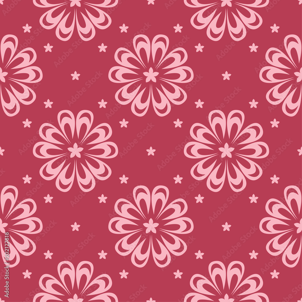 Floral seamless design on red background Floral seamless design on red background