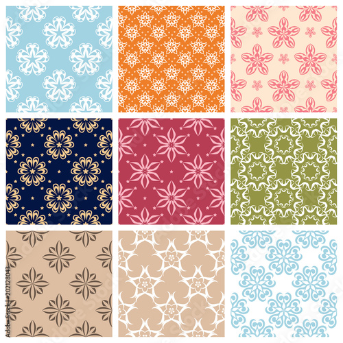 Colored set with flower elements. Floral seamless pattern.