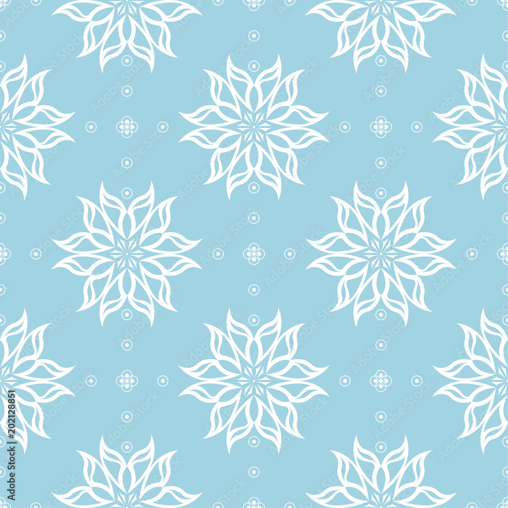 White floral seamless pattern on blue background White floral seamless pattern on blue background