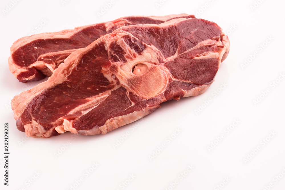 fresh lamb meat on a white background