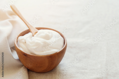 homemade organic coconut greek yogurt for gut health, leaky gut, keto, ketogenic, low carb diet, sugar free, dairy free and  gluten free, healthy plant based vegan food photo
