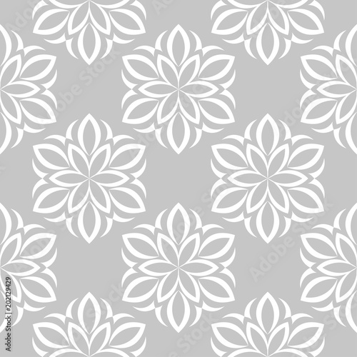 White flowers on gray background. Ornamental seamless pattern