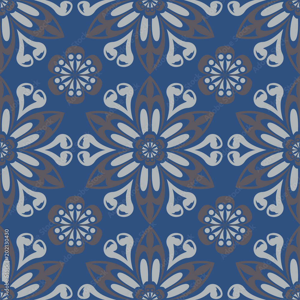 Fototapeta premium Seamless floral pattern. Dark blue background with flower designs