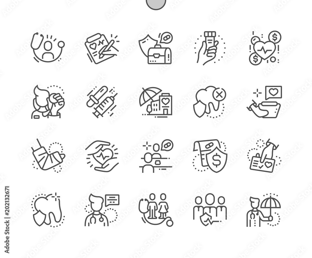 Medical insurance Well-crafted Pixel Perfect Vector Thin Line Icons 30 ...
