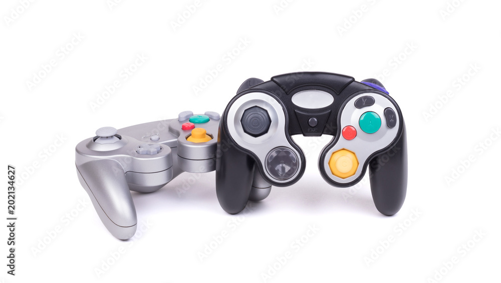 Video game controllers on white background Video game controllers on white background