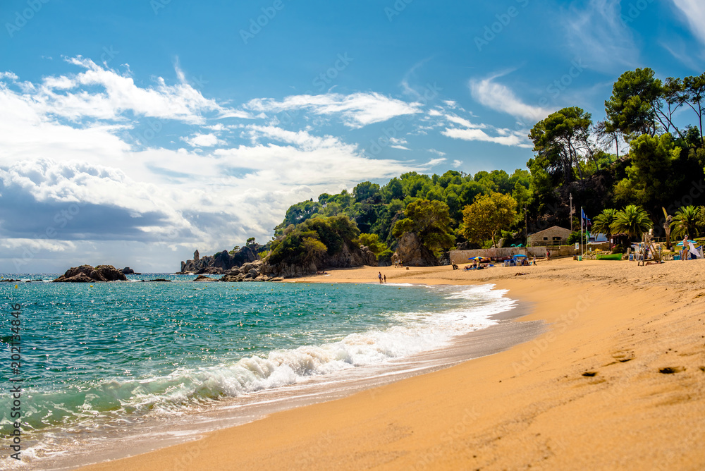 Sea surf on the beach of Santa Cristina in Lloret de Mar,Spain 