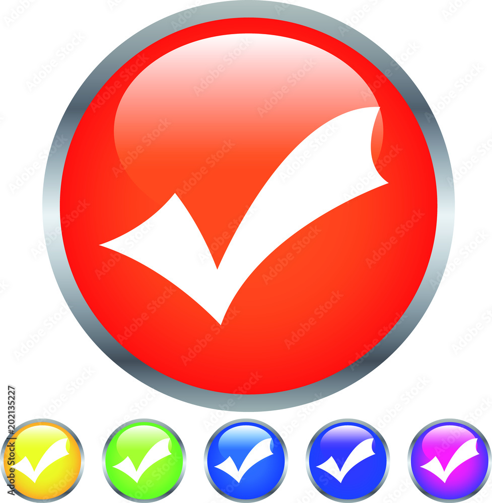 Colorful Shiny round button with check mark set Colorful Shiny round button with check mark set