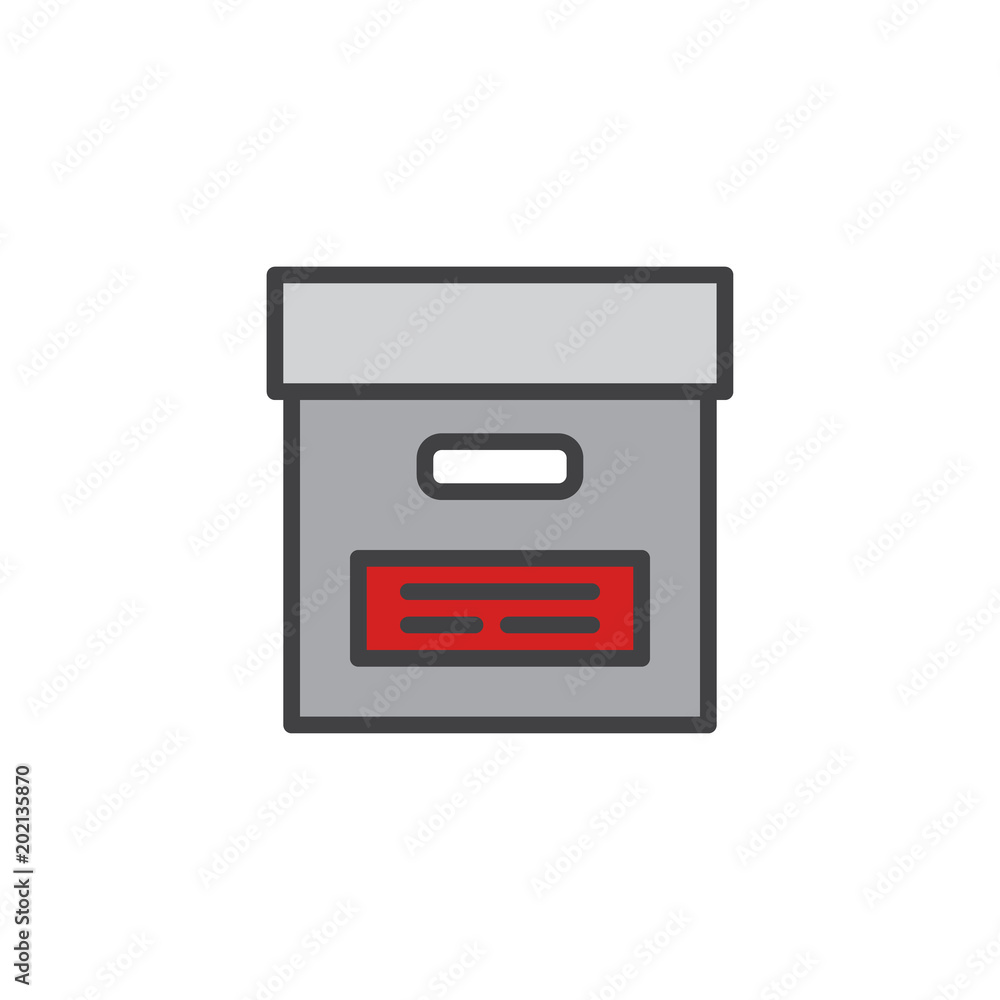 Office cardboard box filled outline icon, line vector sign, linear bicolor pictogram isolated on white. Files archive box symbol, logo illustration. Pixel perfect vector graphics Office cardboard box filled outline icon, line vector sign, linear bicolor pictogram isolated on white. Files archive box symbol, logo illustration. Pixel perfect vector graphics
