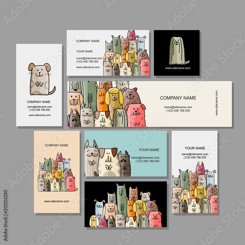 Business cards design, funny dogs family
