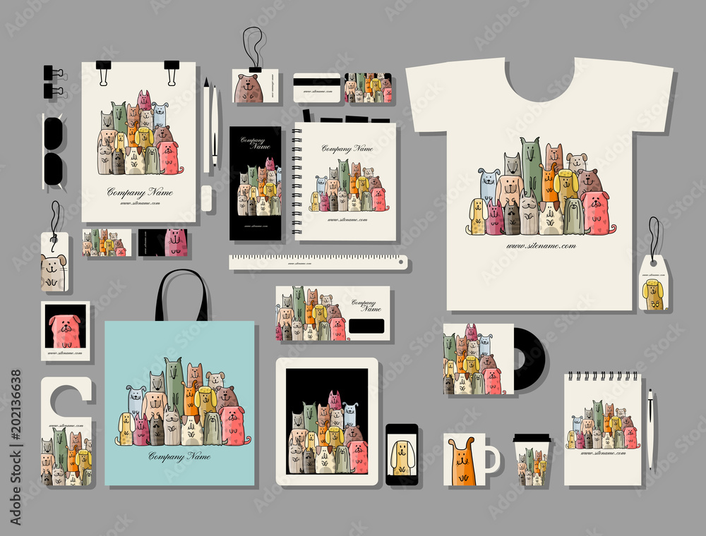Corporate flat mock-up template, funny dogs family Corporate flat mock-up template, funny dogs family