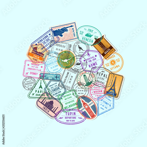 Vector world immigration and post stamp marks