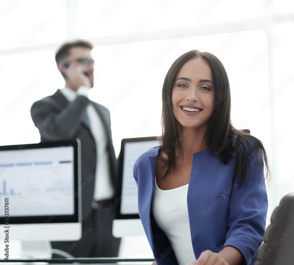Young brunette businesswoman girl looking at camera Young brunette businesswoman girl looking at camera