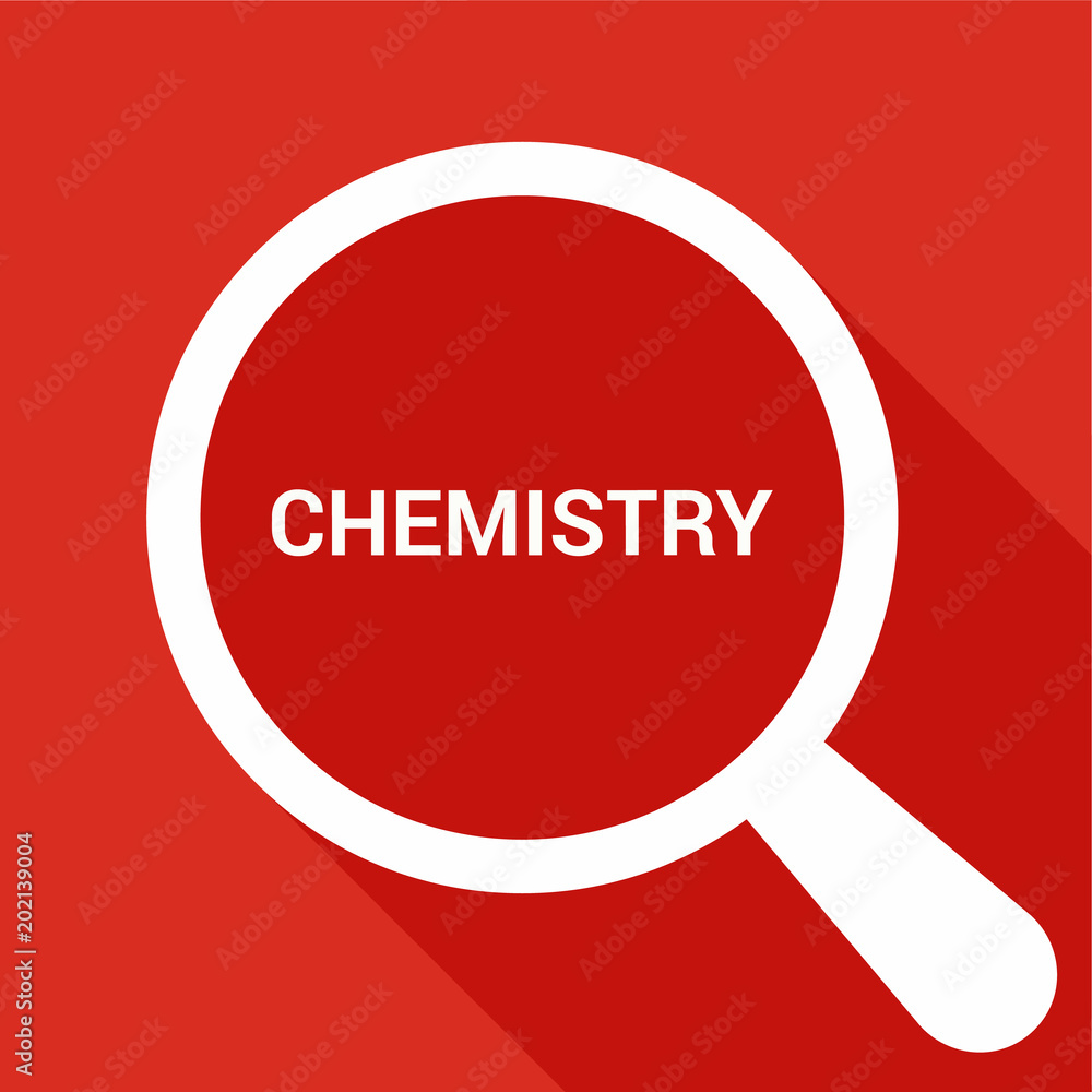 Education Concept: Magnifying Optical Glass With Words Chemistry Education Concept: Magnifying Optical Glass With Words Chemistry