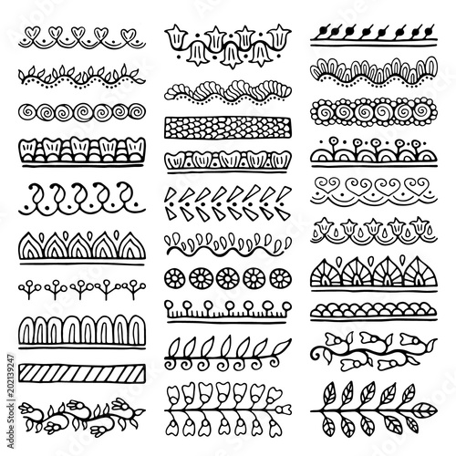Mehndi style vector dividers. Set of creative hand drawn borders for your blog post decoration. Decorative lines for indian restaurant menu design. Perfect for your business.