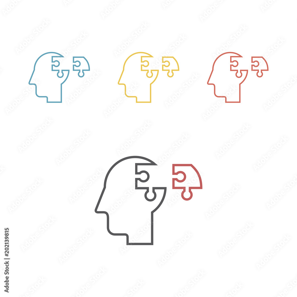 Puzzle heads silhouettes symbolizing Psychology, psychological problems. Line icons. Vector sign for web graphics Puzzle heads silhouettes symbolizing Psychology, psychological problems. Line icons. Vector sign for web graphics