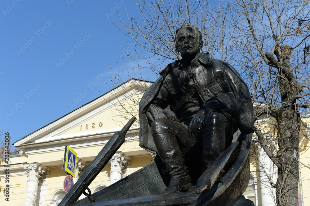 Monument to writer Mikhail Sholokhov on Gogol Boulevard in Moscow.