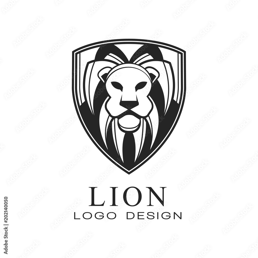Lion logo design, classic vintage style element with wild animal , vector Illustration on a white background