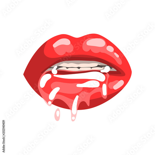 Red female mouth with splashing saliva vector Illustration on a white background