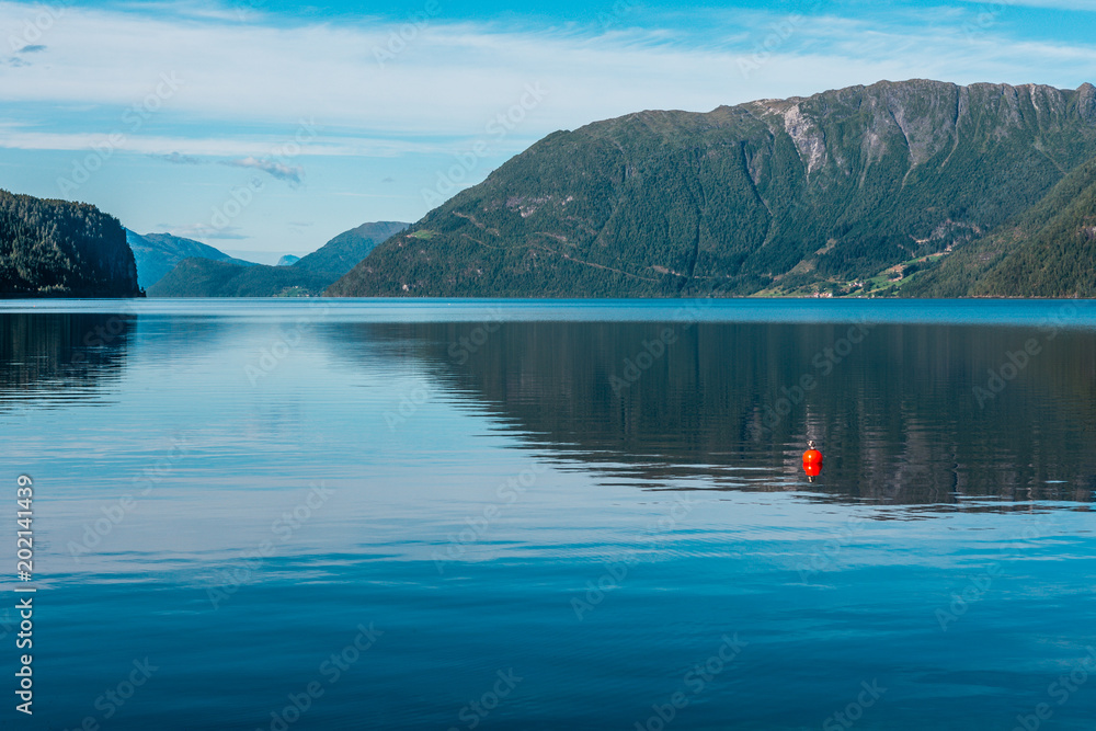 Fotografie Fjord with mountains, Norway