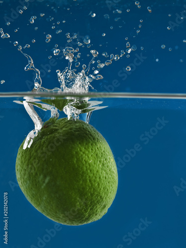 Lime in clear water with blue wall.