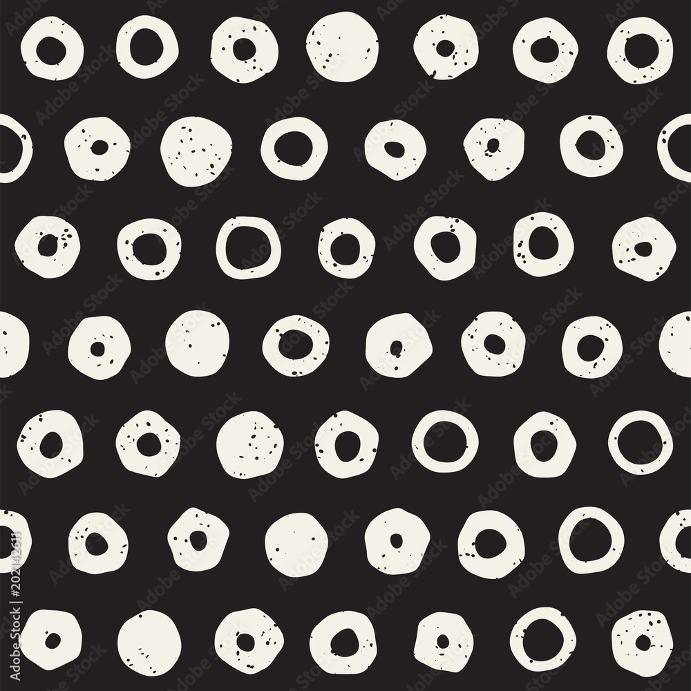 Fototapeta premium Hand drawn black and white ink abstract seamless pattern. Vector stylish grunge texture. Monochrome geometric scattered shapes