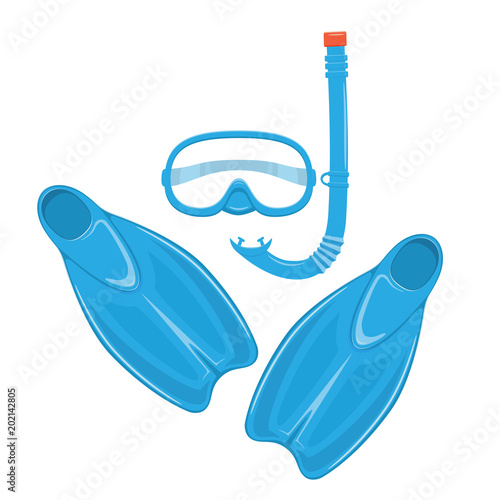 Flippers with diving snorkel and mask
