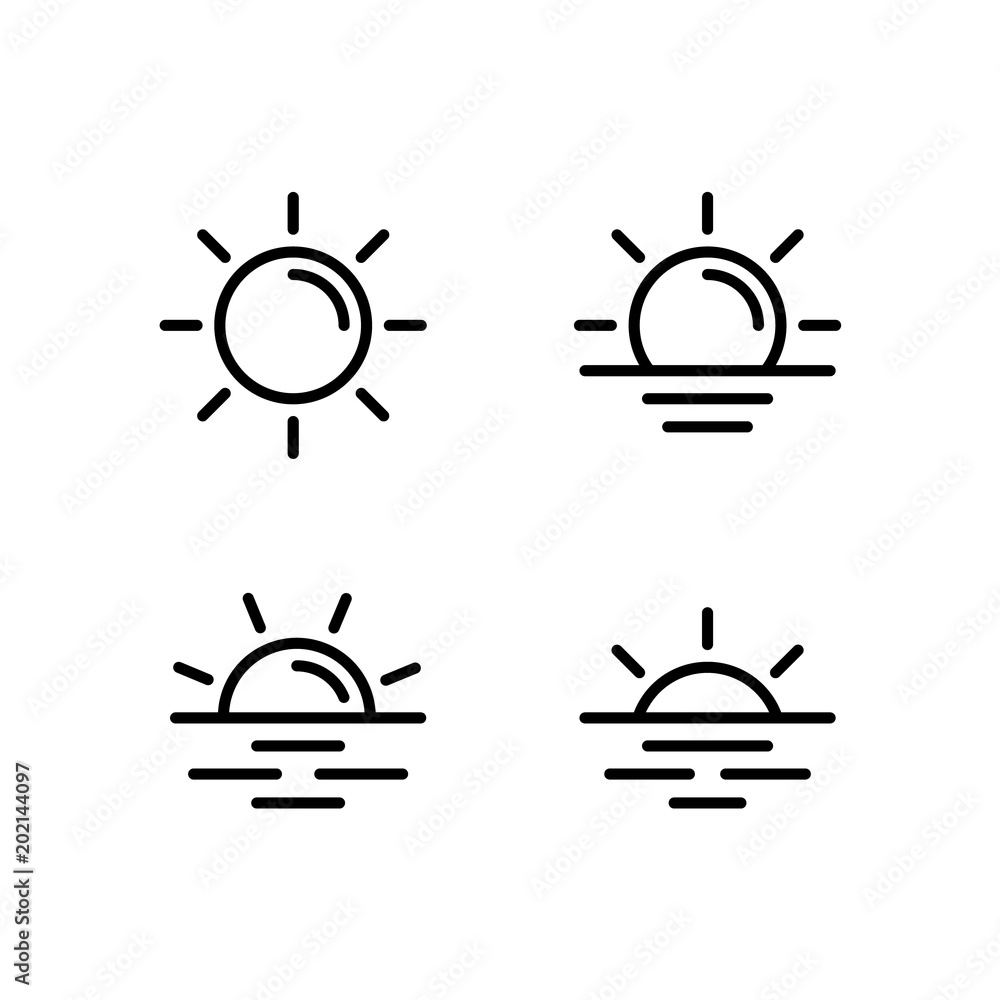 Sun icons collection. Vector illustration. Line style. Sun icons collection. Vector illustration. Line style.