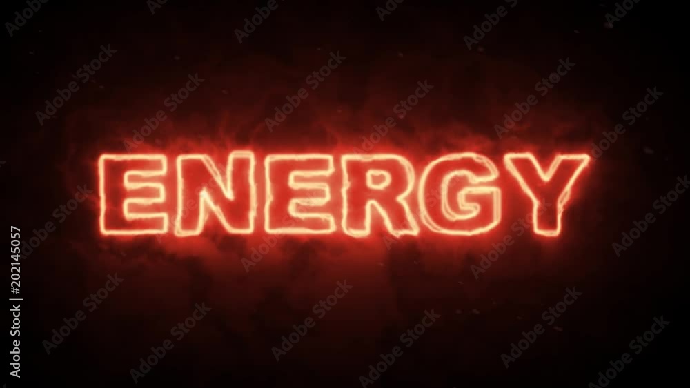 Energy text word from hot burning letters on dark background Energy text word from hot burning letters on dark background