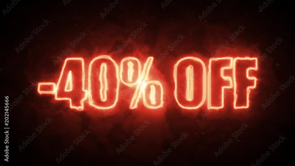 40 percent off burning text symbol in hot fire on black background 40 percent off burning text symbol in hot fire on black background