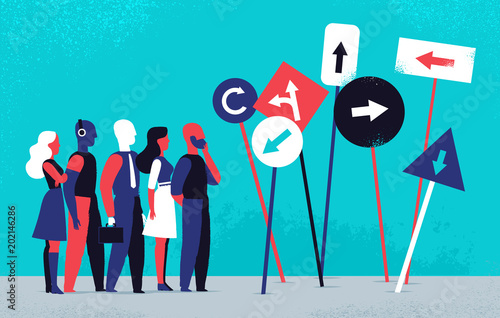 Persone impegnate a scegliere la direzione giusta