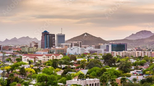 Tucson, Arizona, USA downtown skyline with Sentinel Peak photo