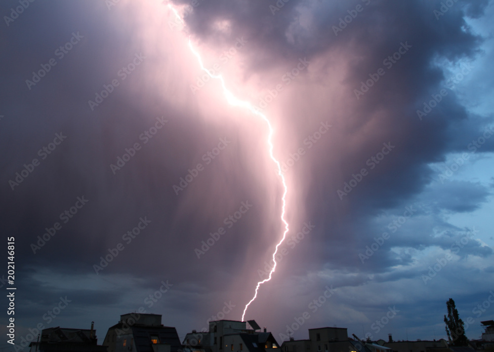 Thunderstorm lights. Bright lightning thunderstorms sparkle from the