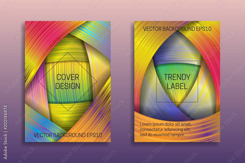 Fototapeta premium Cover templates with holographic layers. Trendy bright brochures or labels backgrounds.