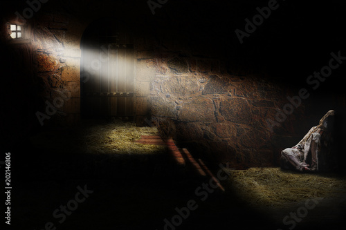 Medieval dungeon with a prisoner