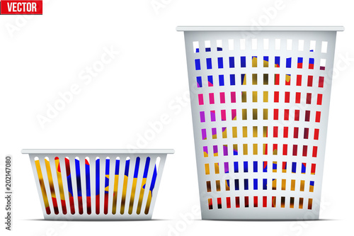 Set of Laundry Laundry Basket with dirty apparel. Ready to wash with washing machine. Vector Illustration isolated on white background.