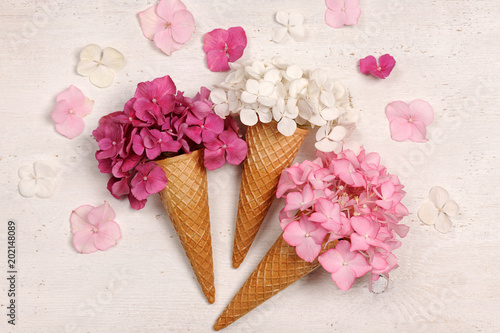 ice cream cones with beautiful flowers