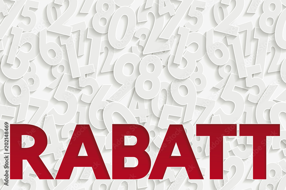 Obraz premium Sale poster in German. Poster to announce the sales with the word rabatt cut out on paper. The white numbers in the background are a seamless pattern that can be adapted to different formats.