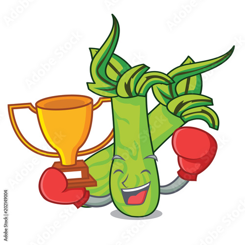Boxing winner wasabi mascot cartoon style
